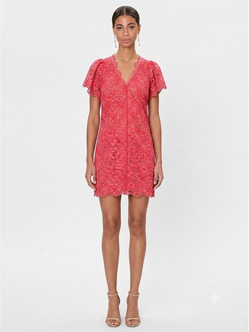 Rebecca Taylor Pink Floral Lace Flutter Sleeve Mini Dress Size 8 NWOT